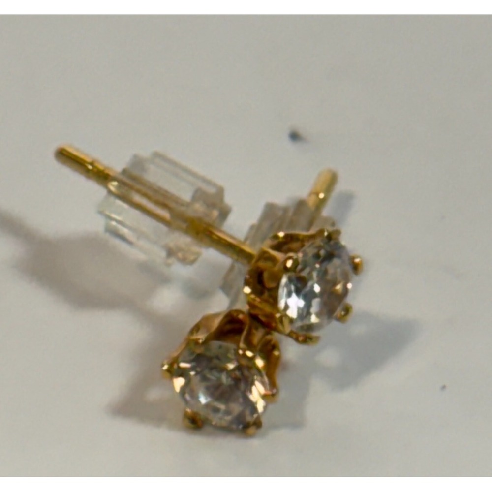 Stud‎ Earrings Gold Clear Cubic Zirconia Round Cut Solitaire Prongs